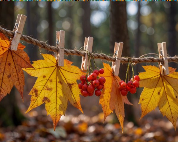 Autumn Leaves and Red Berries Display on Rope