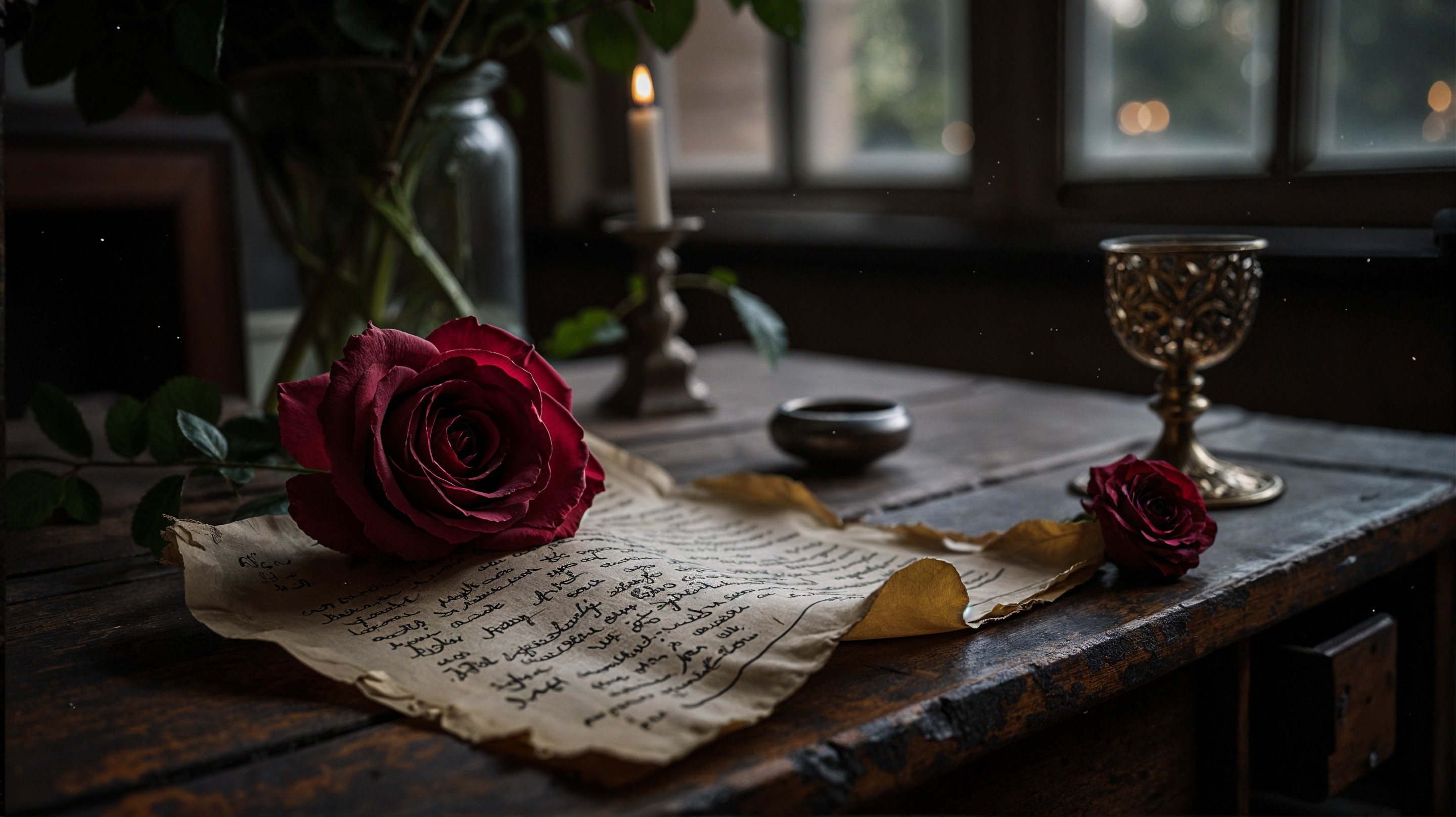 Rustic Table Setting with Letter, Rose, and Candle