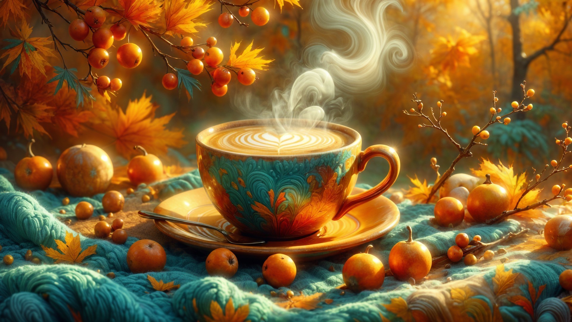 Cozy Autumn Scene with Coffee and Decorative Elements