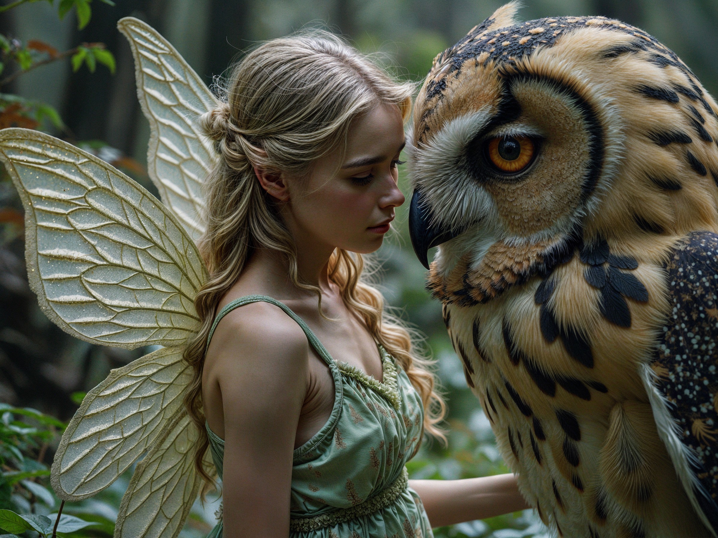 Fairy Wings and Owl in a Mystical Forest Scene