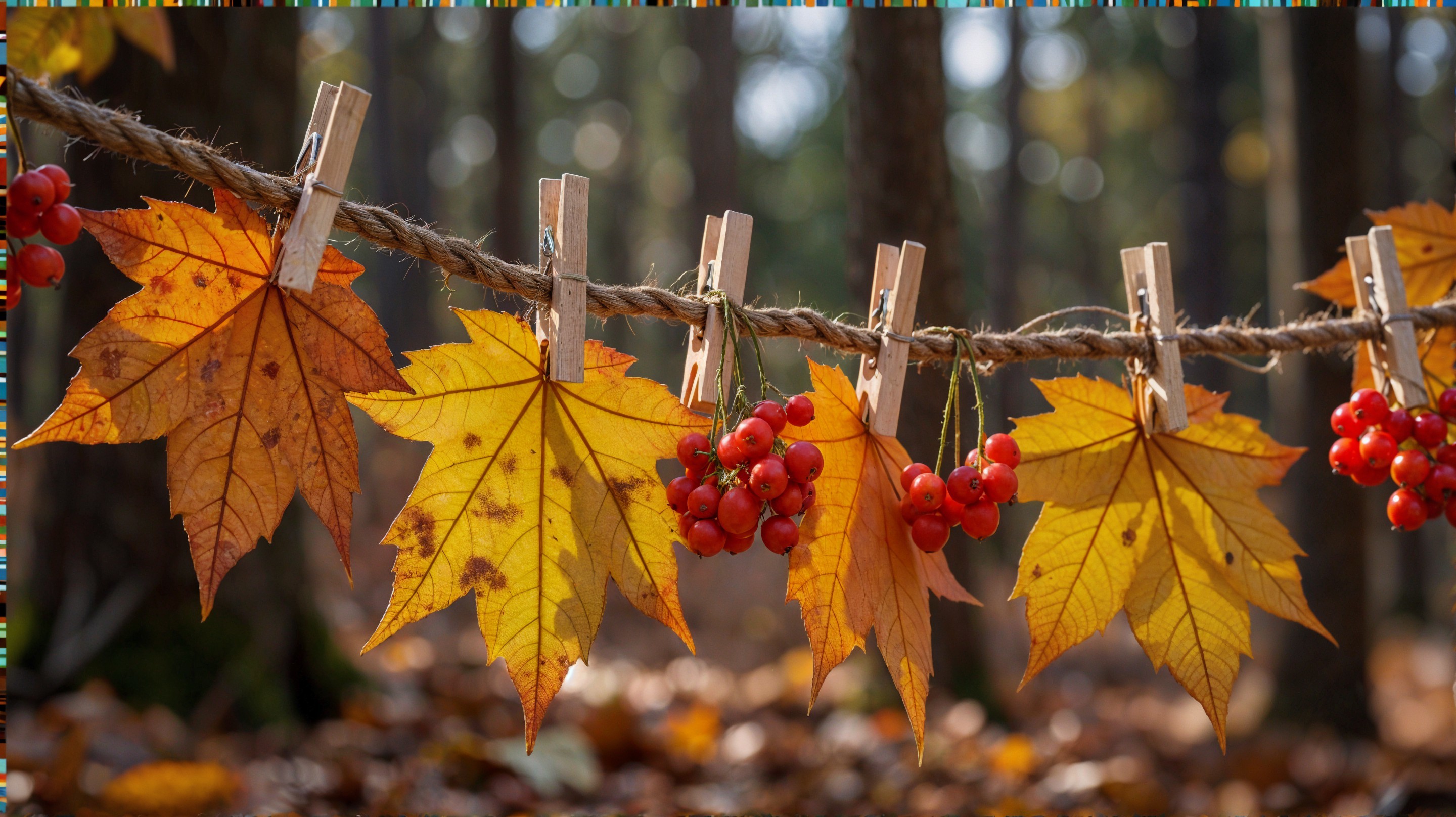Autumn Leaves and Red Berries Display on Rope