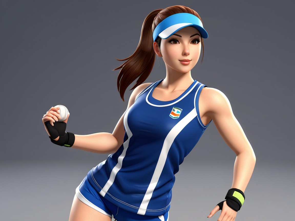 Sporty Female Character in Blue Athletic Outfit