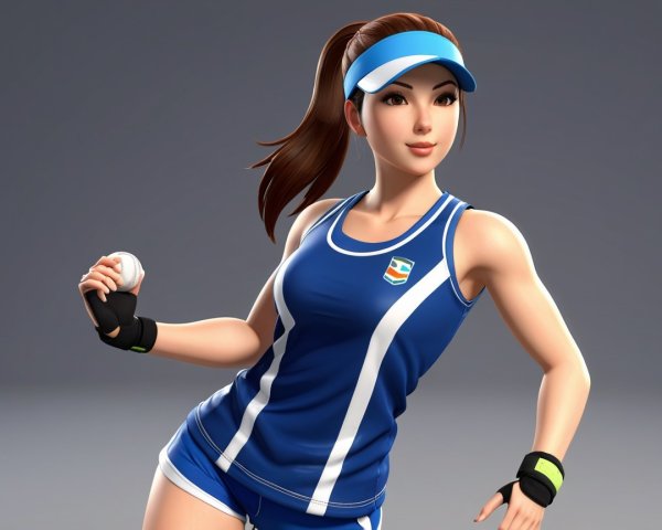 Sporty Female Character in Blue Athletic Outfit