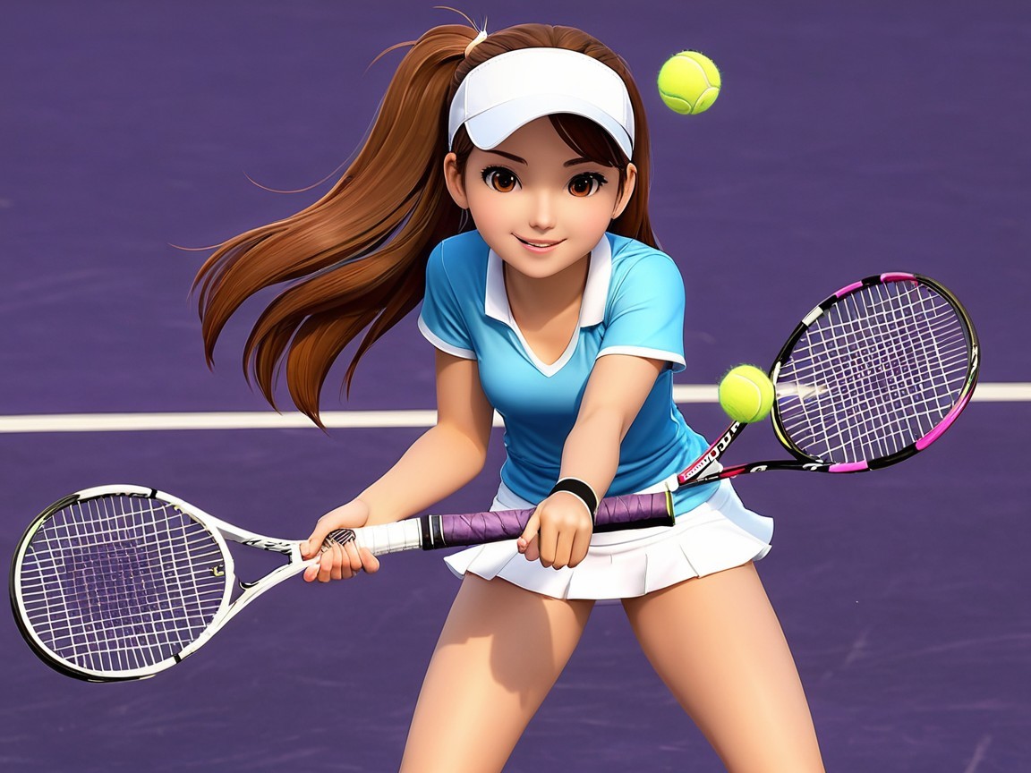 Young Female Tennis Player on Purple Court