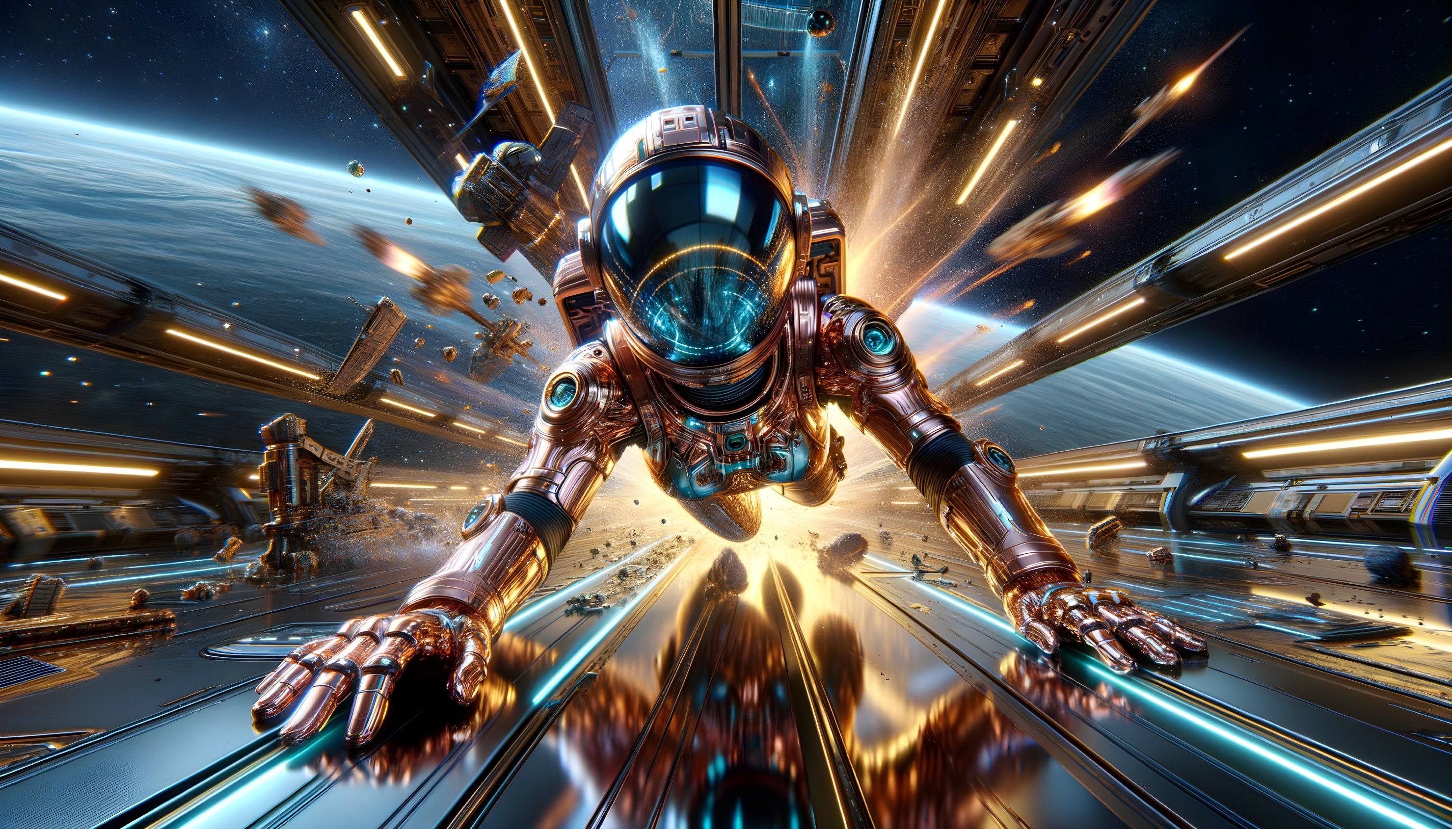 Astronaut in Futuristic Suit in Vibrant Space Scene