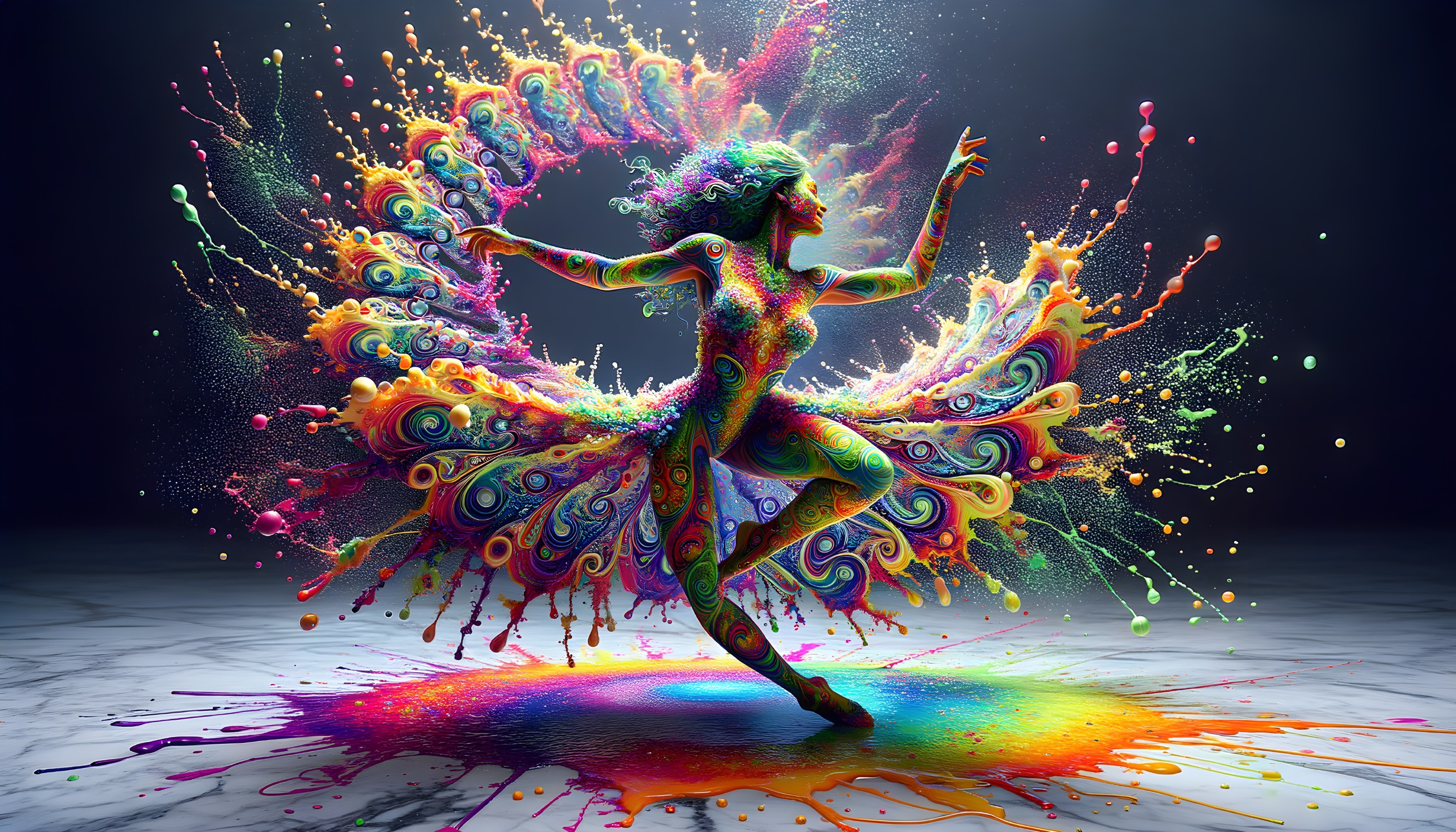 Vibrant Dance Figure Surrounded by Colorful Swirls