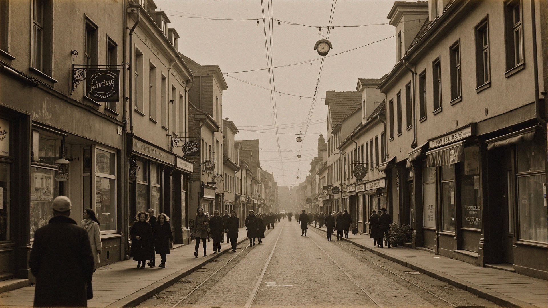 Vintage Street Scene with Classic Architecture and Shops