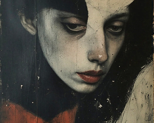 Haunting Depiction of Two Faces in Dark Atmosphere