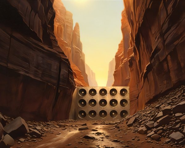 Canyon Landscape Featuring Towering Wall of Speakers
