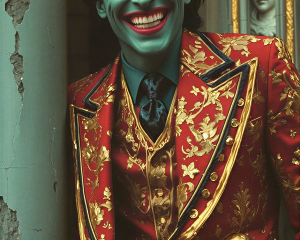 Vibrant Figure in Opulent Red and Gold Attire