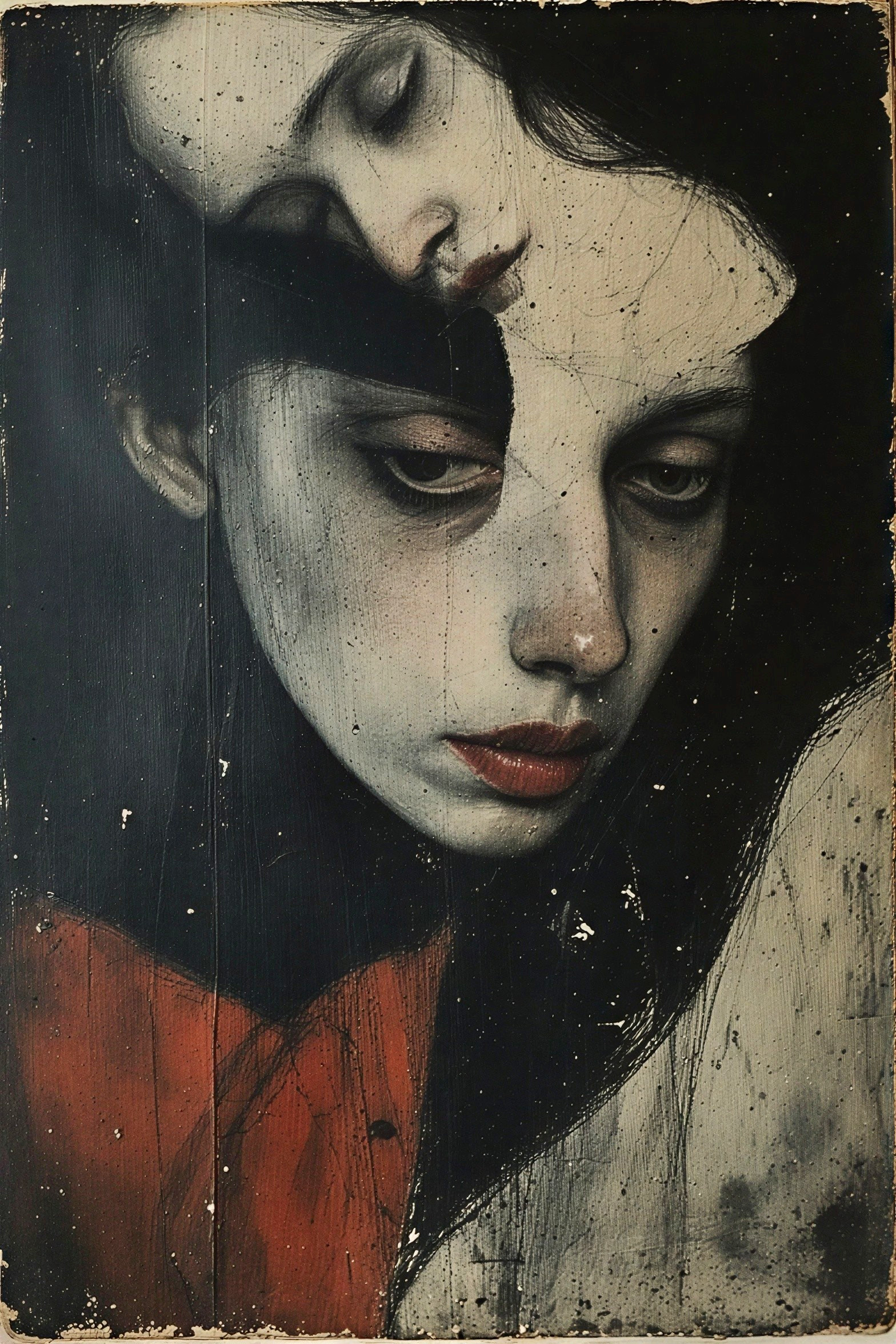 Haunting Depiction of Two Faces in Dark Atmosphere