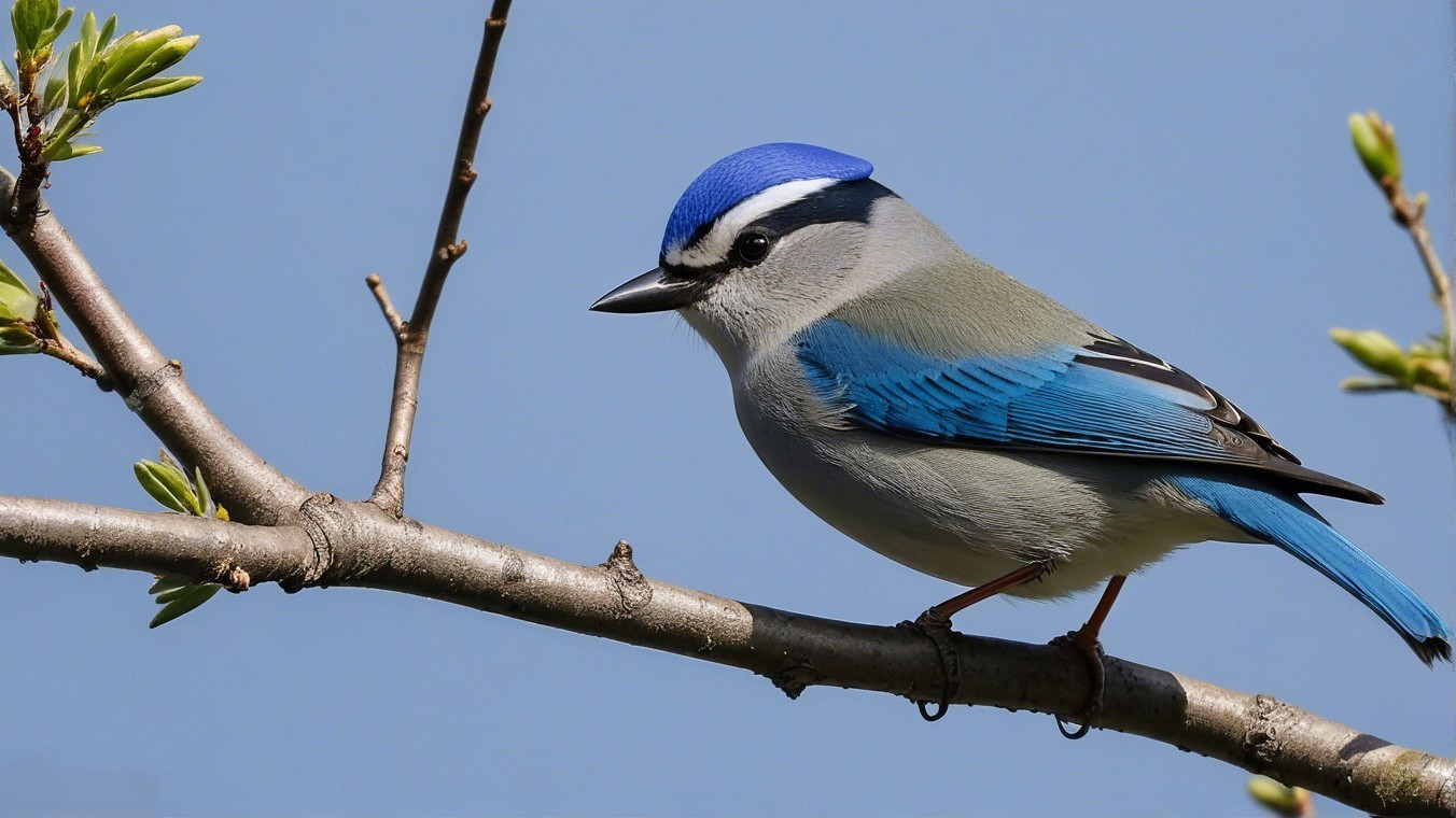 Vibrant Bird with Blue Feathers on Branch in Nature