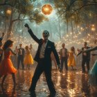 Surreal Ballroom Scene with Zombies and Humans Dancing