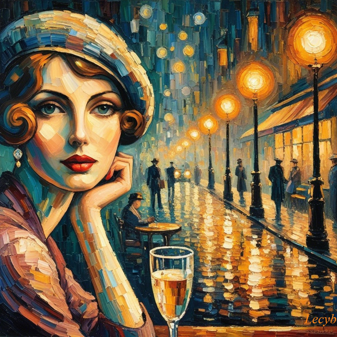 Vintage Woman with Curls in Rainy Street Scene