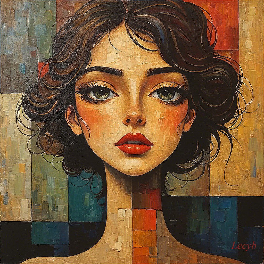 Portrait of a Woman with Abstract Background Elements