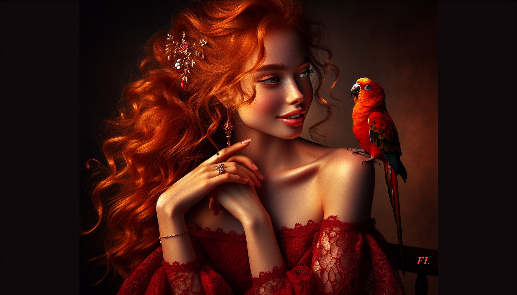 Enigmatic Beauty with Feathered Friend