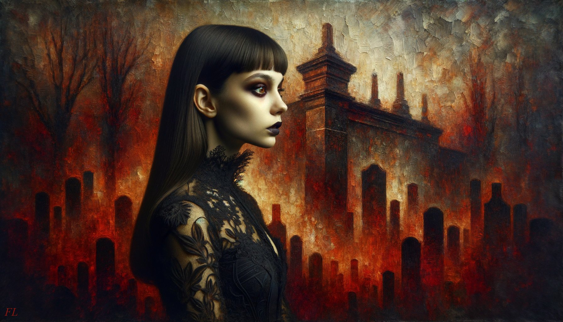 Haunting Portrait of a Woman in Gothic Setting