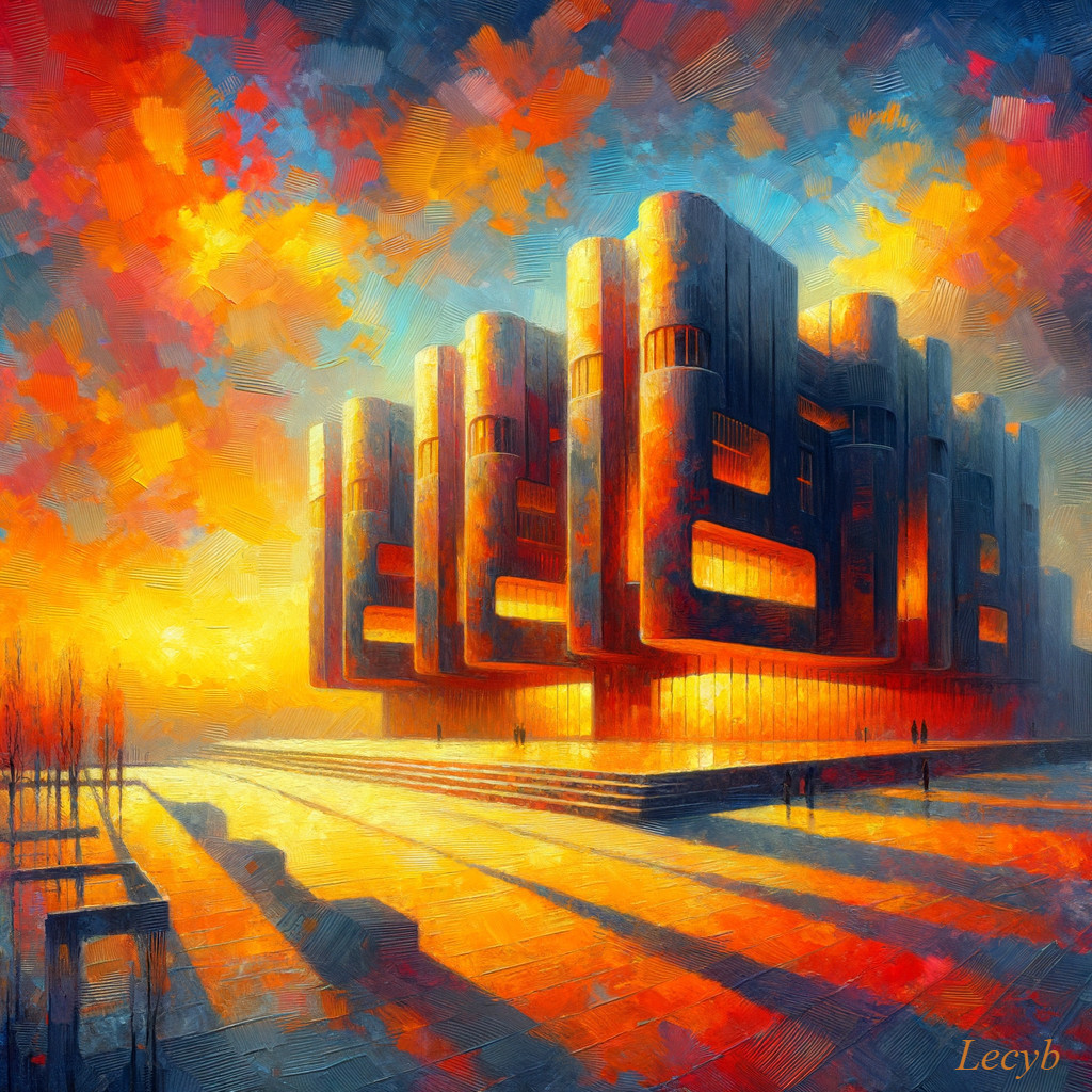 Modern Architectural Structure at Sunset with Shadows