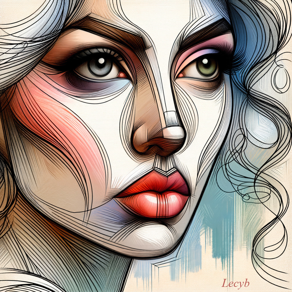 Stylized portrait of a woman with bold colors and features