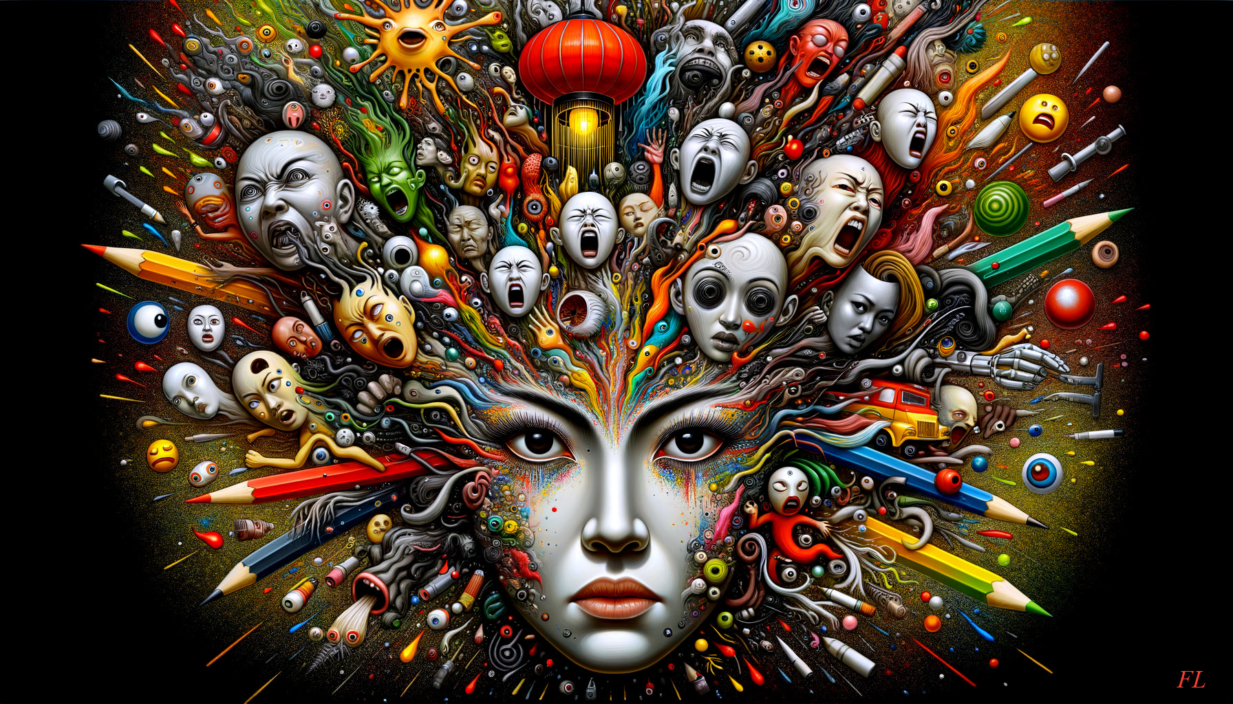 Surreal Artwork of Faces and Emotions in Vibrant Colors