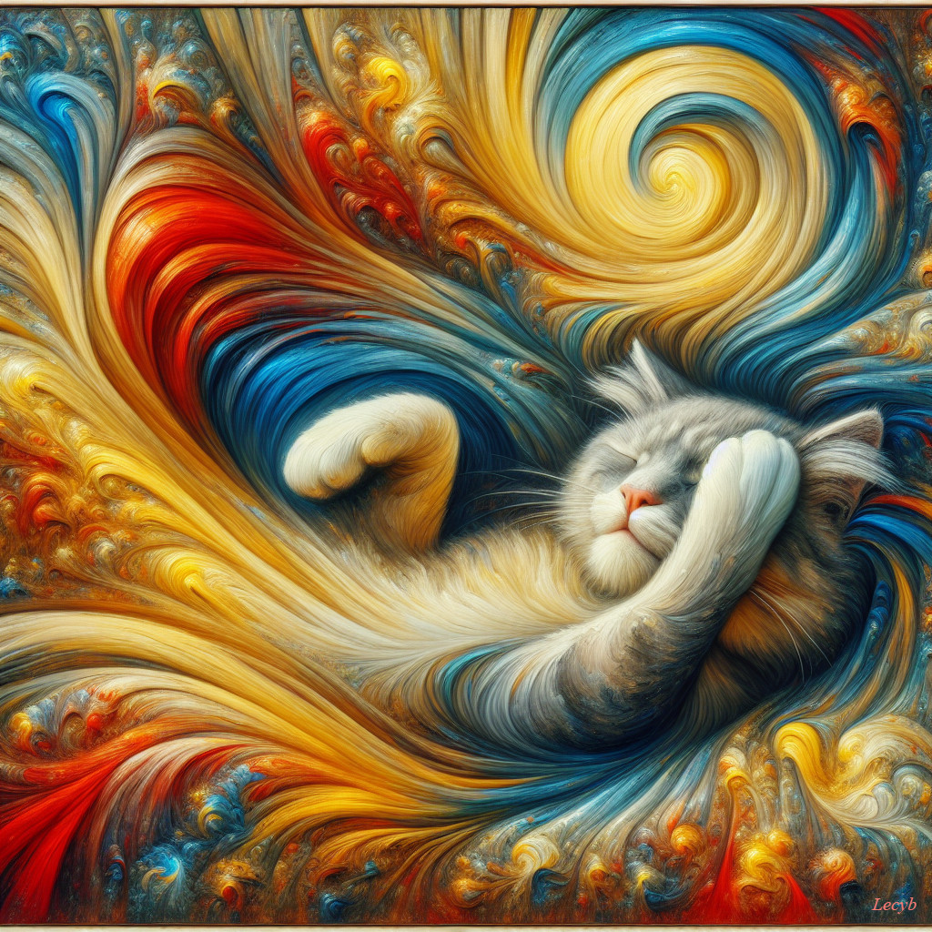 Colorful Whimsical Art of a Sleeping Cat