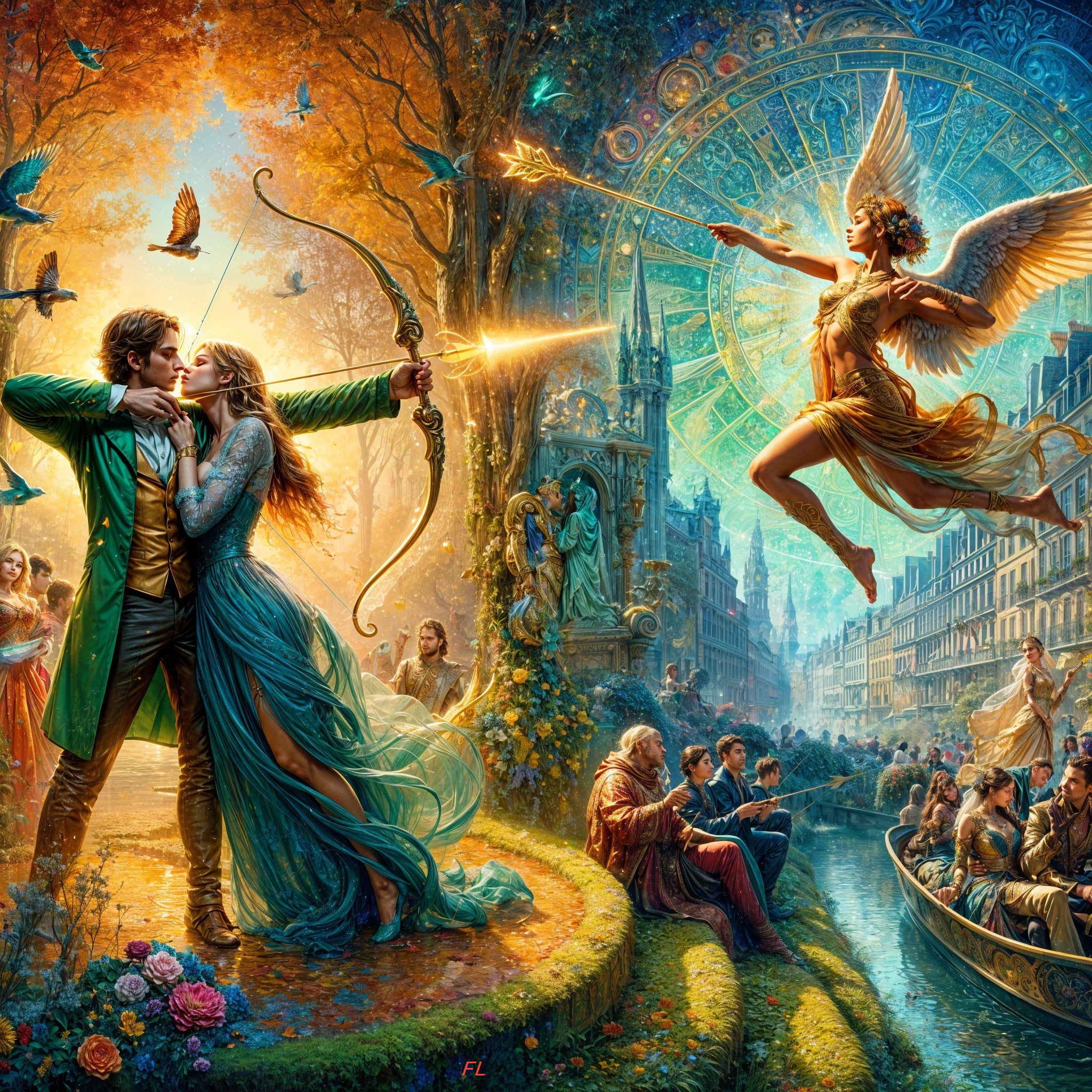 Fantasy Scene with a Couple Kissing in Nature