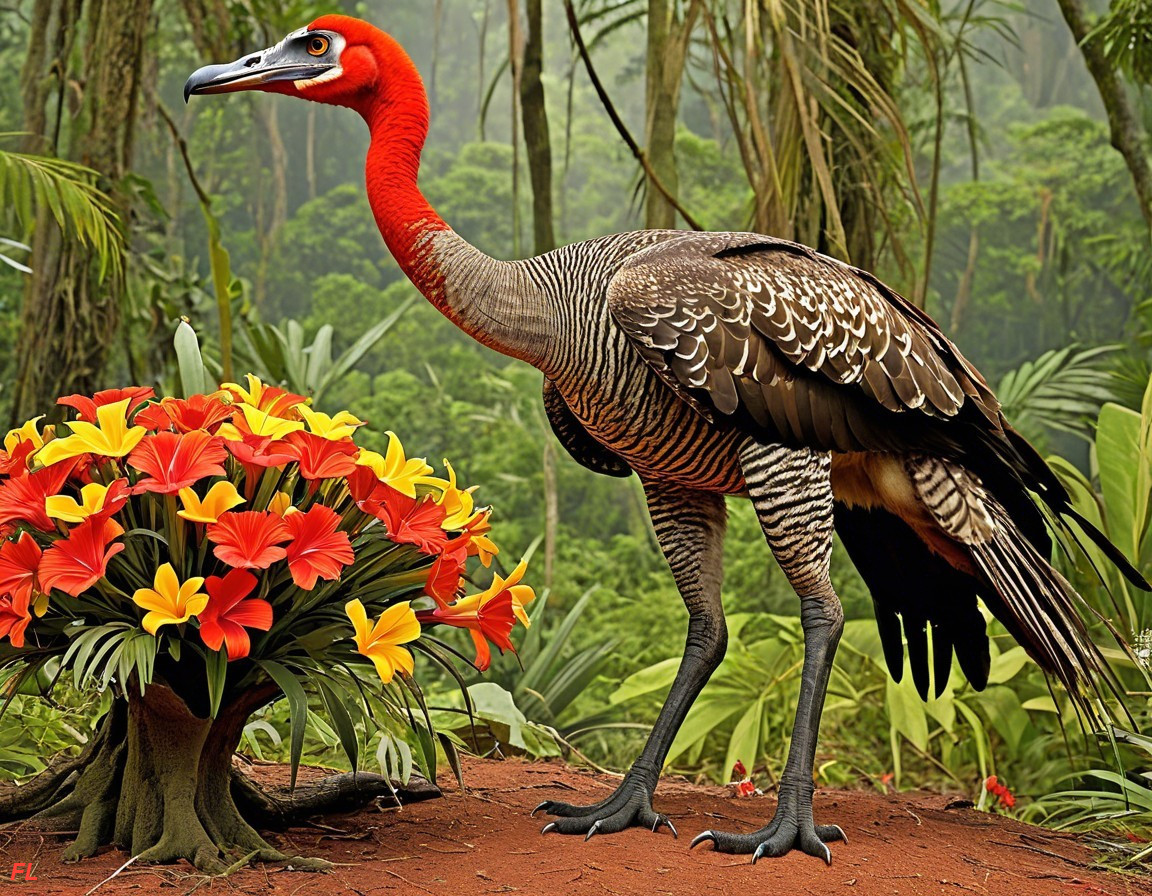 Vibrant Bird Among Colorful Tropical Flowers