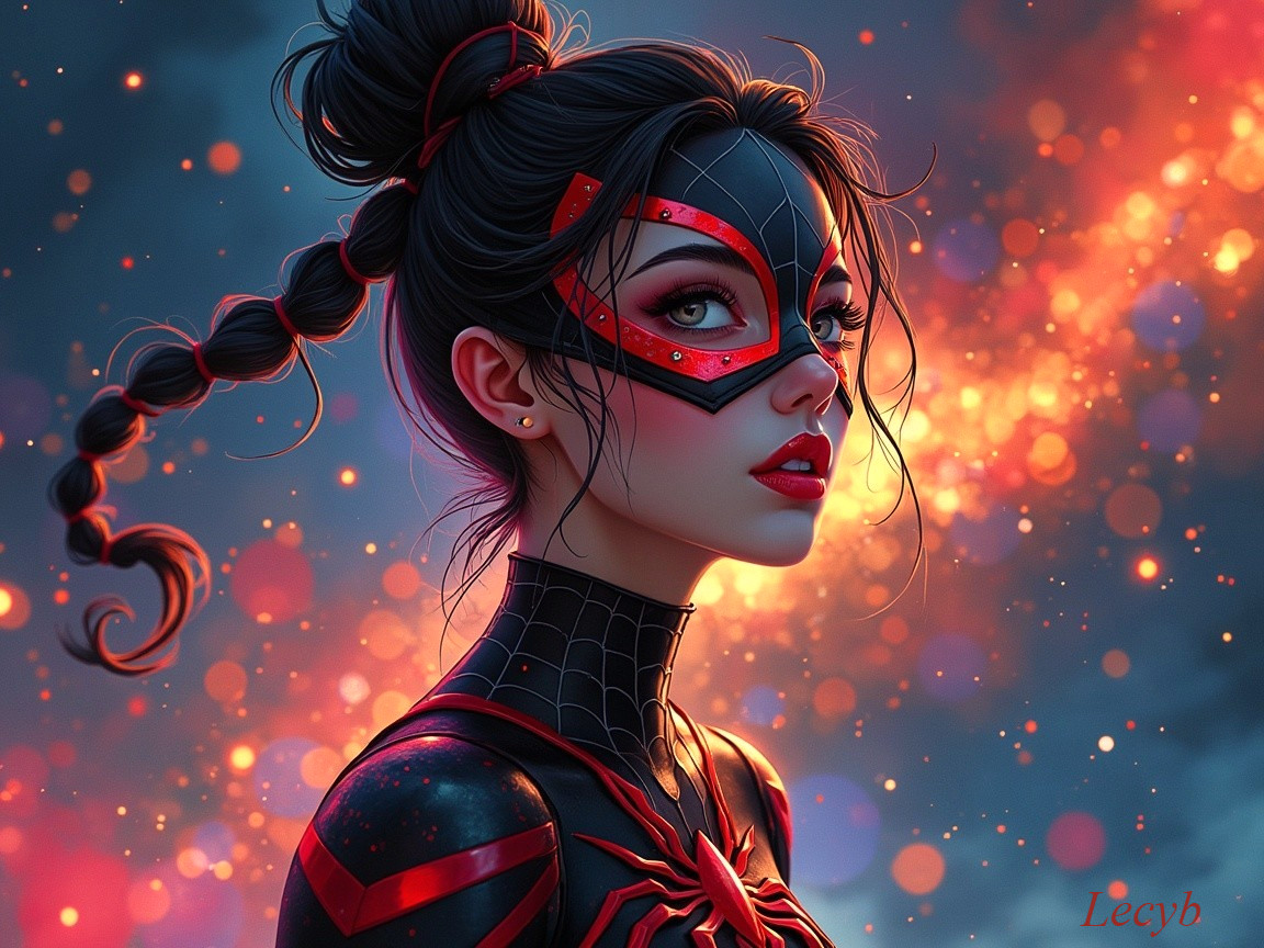 Young Woman in Spider-Themed Costume Portrait