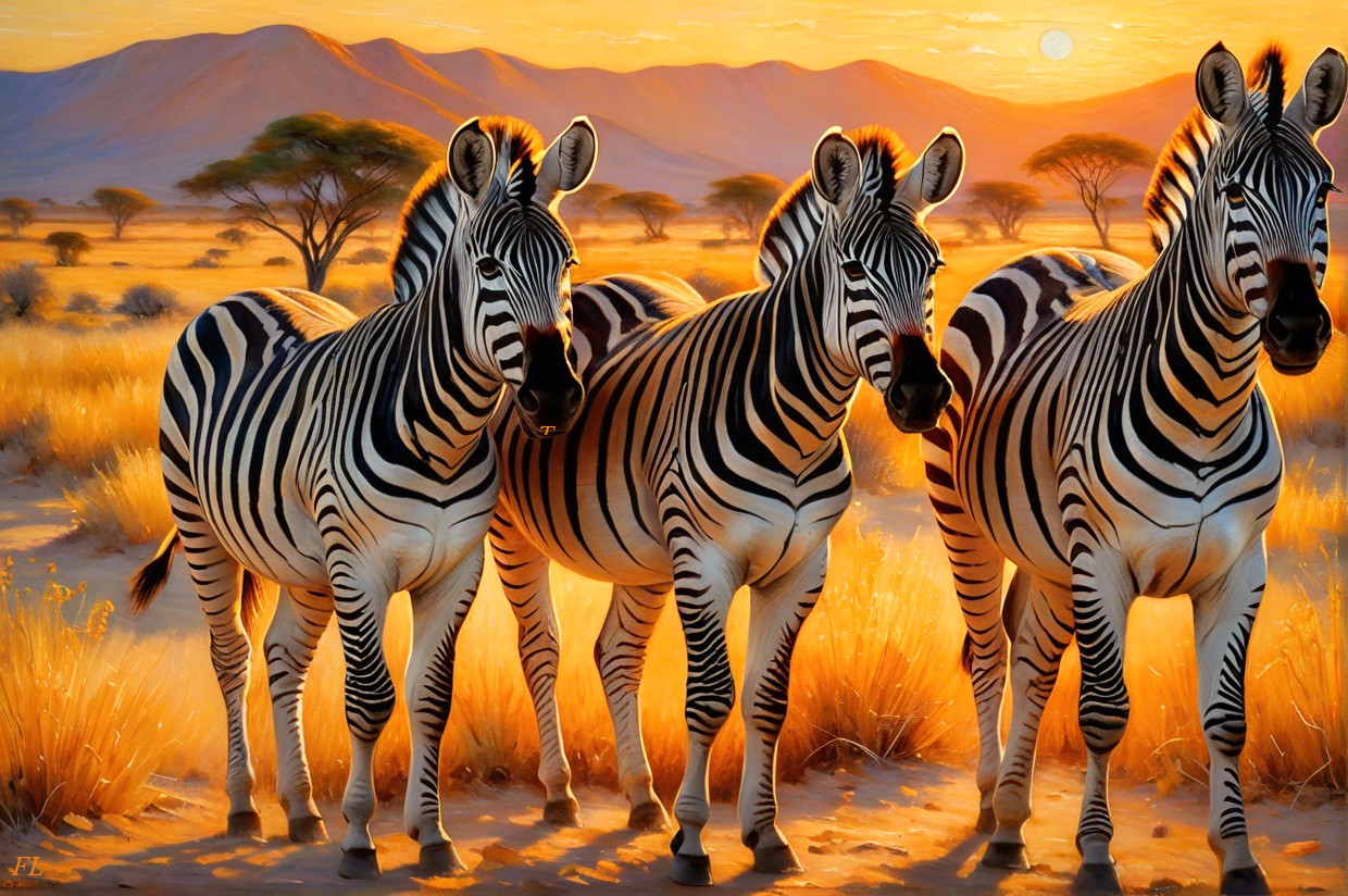 Savanna Sunset with Zebras and Silhouetted Trees