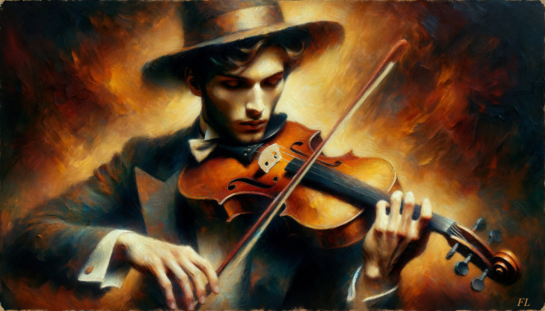 Young Man Playing Violin in Vintage Suit and Hat