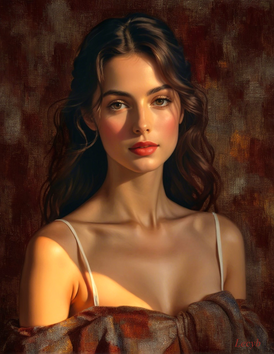 Portrait of a Young Woman with Dark Hair and Glow