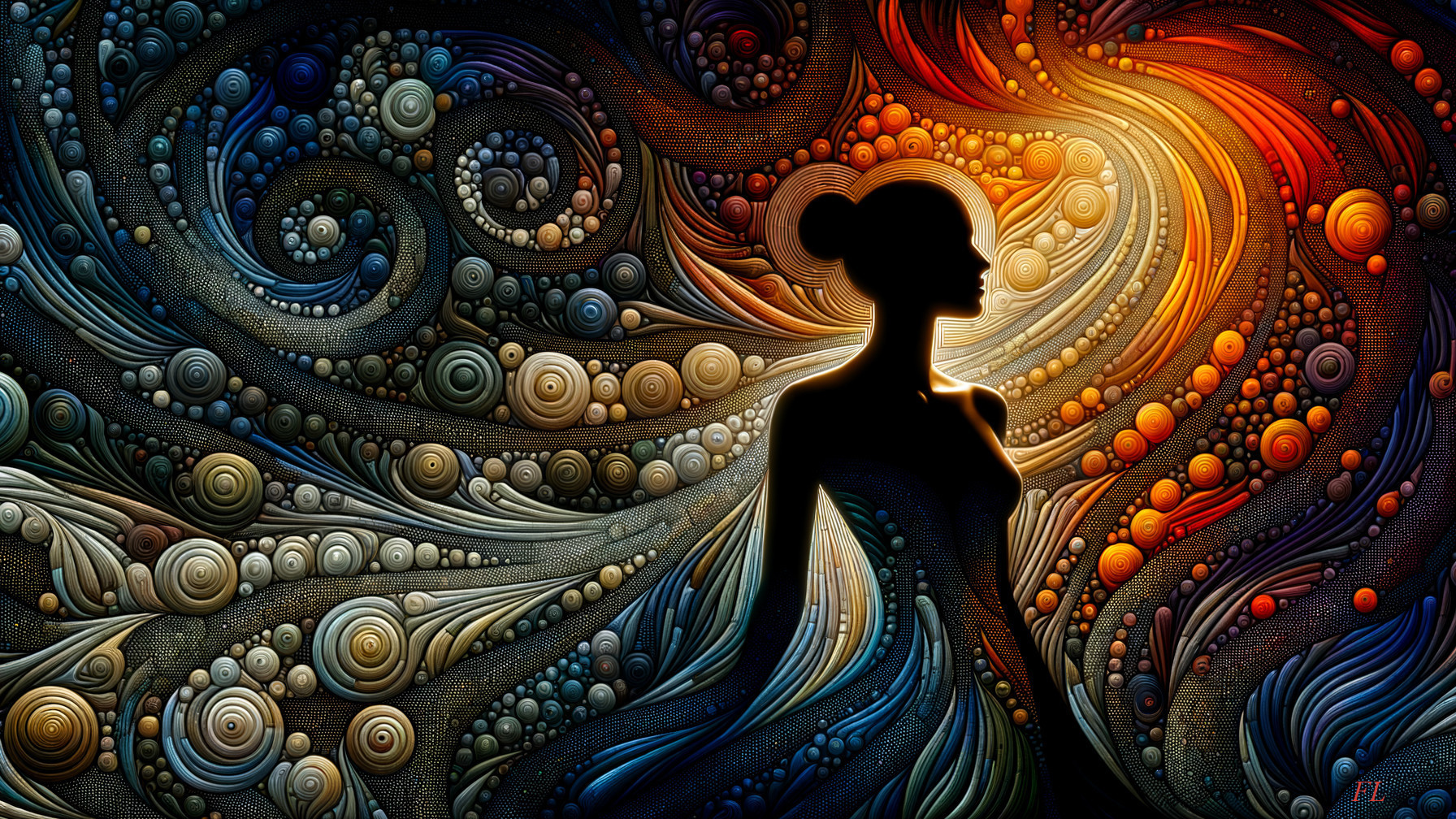 Silhouette of a Woman Against Vibrant Abstract Background