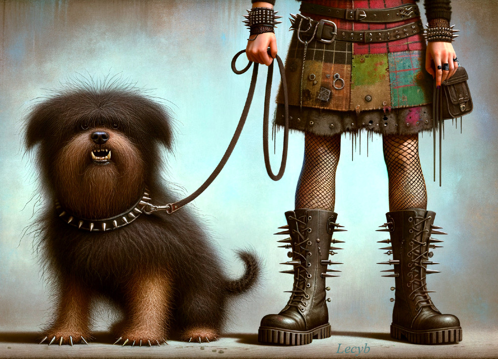 Punk Fashion: Individual with Spiky-Haired Dog