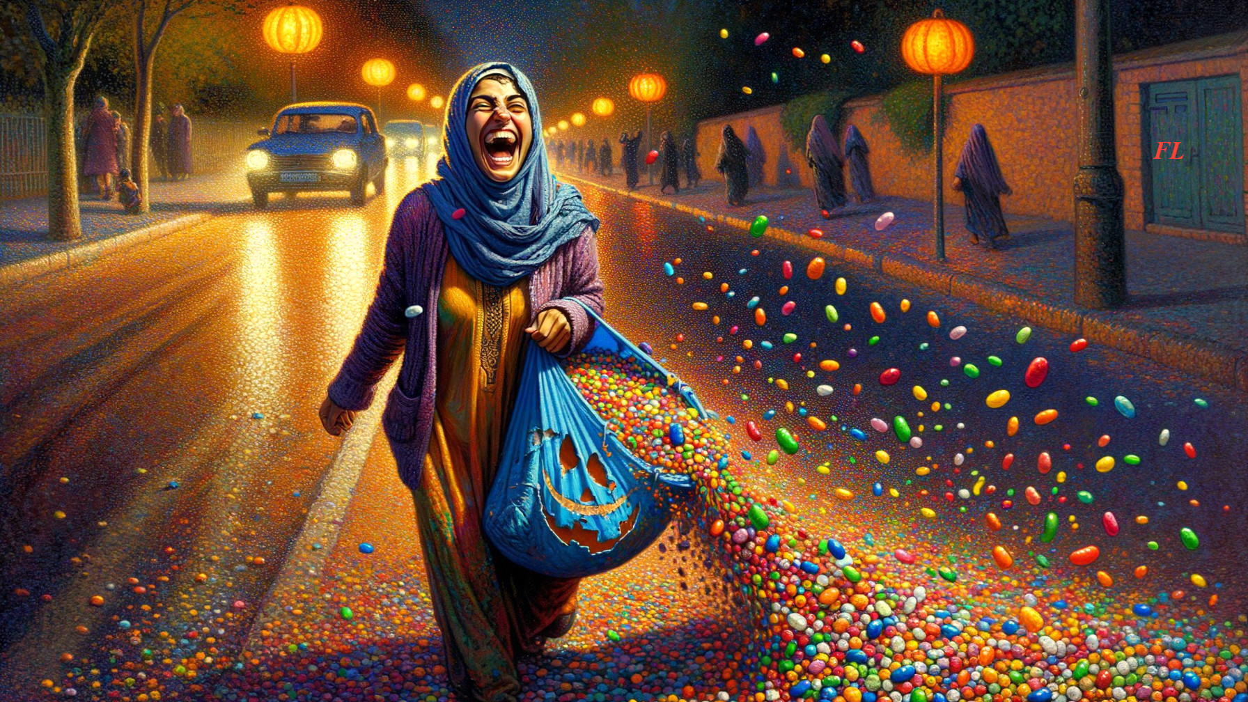 Woman in Traditional Outfit Walking with Candy on Street