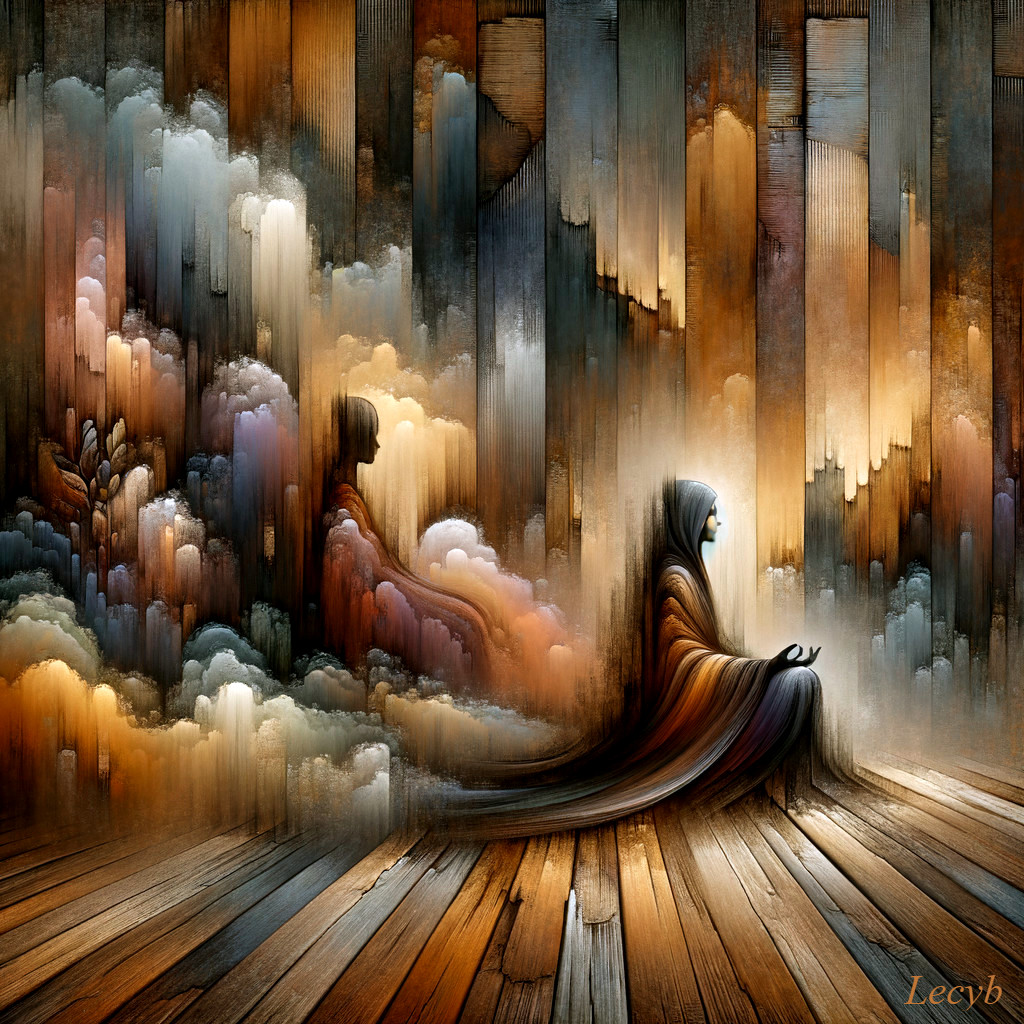 Serene Figure in Dreamlike Landscape with Ethereal Clouds