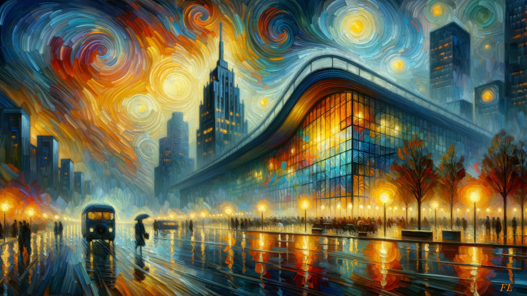 Vibrant Cityscape at Night with Starry Sky and Rain