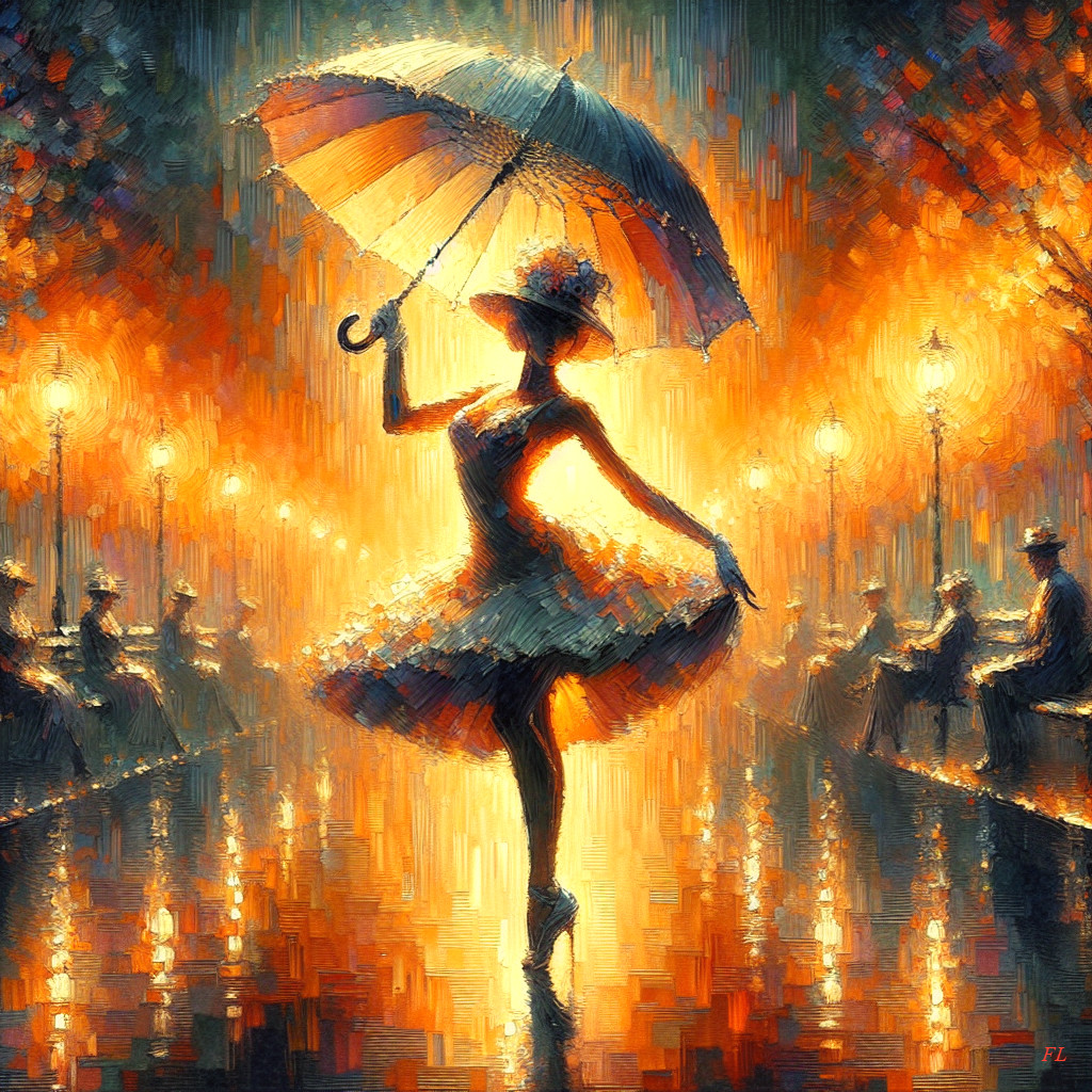 Dancer Silhouette with Umbrella in Vibrant Setting