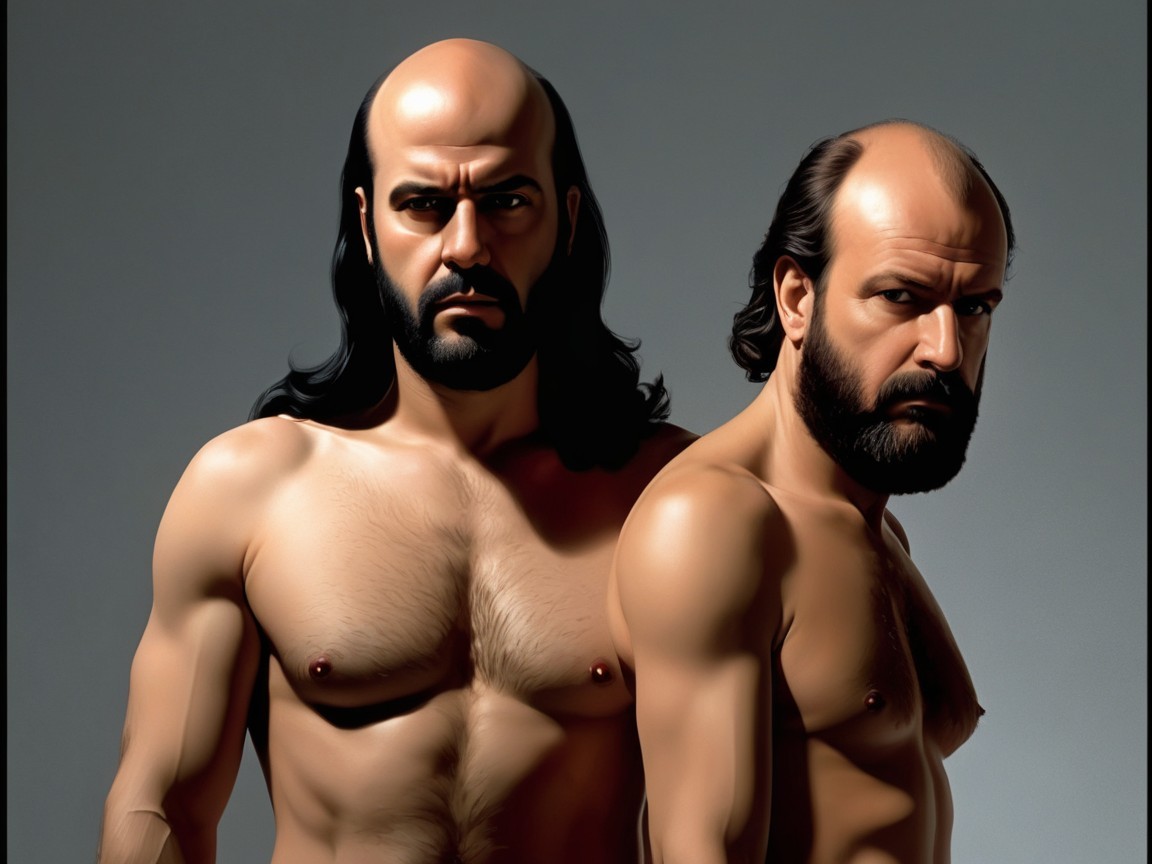 Muscular Men with Distinct Looks in Gray Background