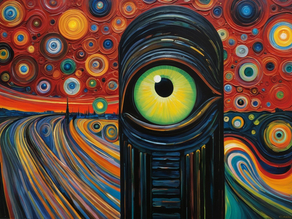 Abstract Painting with Stylized Eye and Colorful Background