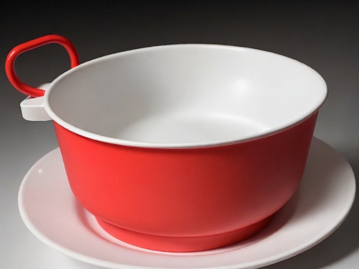 Vibrant Red Cup with White Interior and Saucer