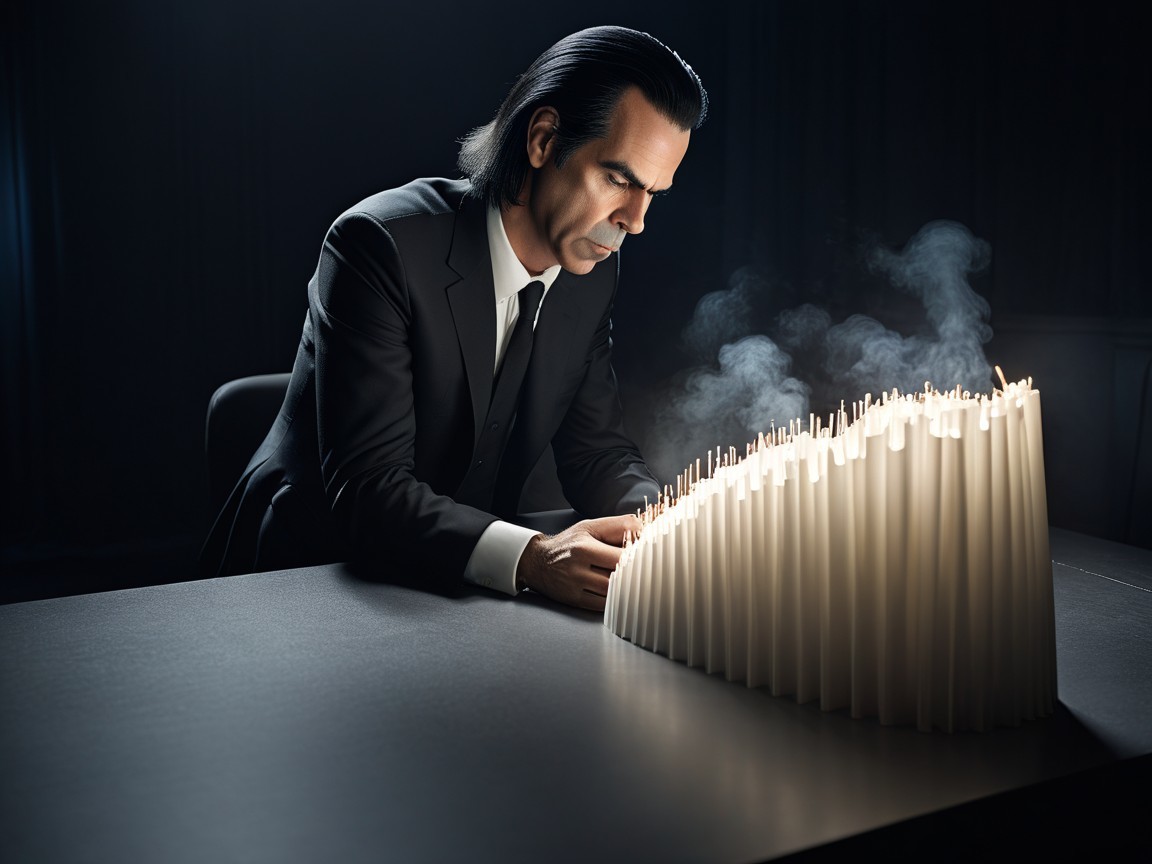 Man in Black Suit at Table with Candle Arrangement