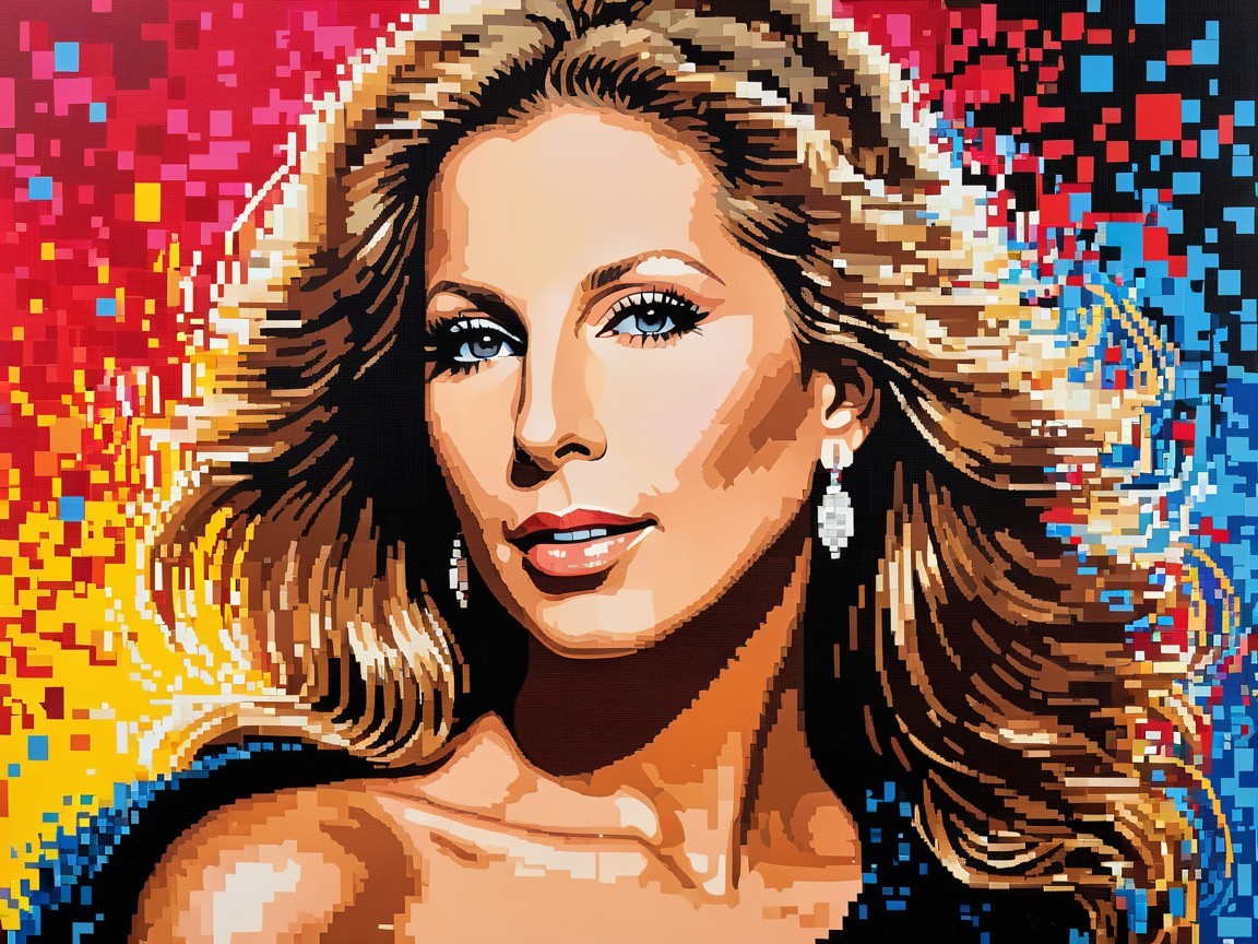 Vibrant Pixelated Portrait of Confident Woman