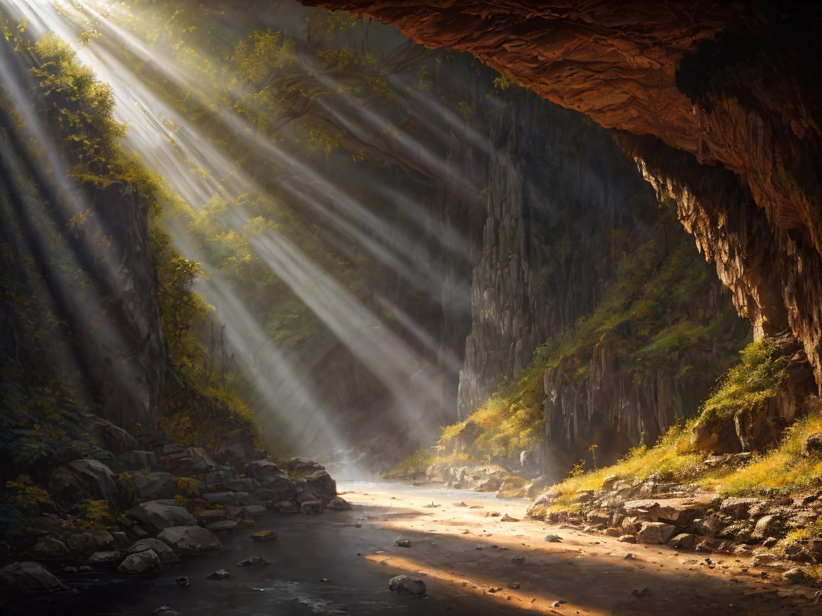 Serene Canyon Landscape with River and Rock Formations