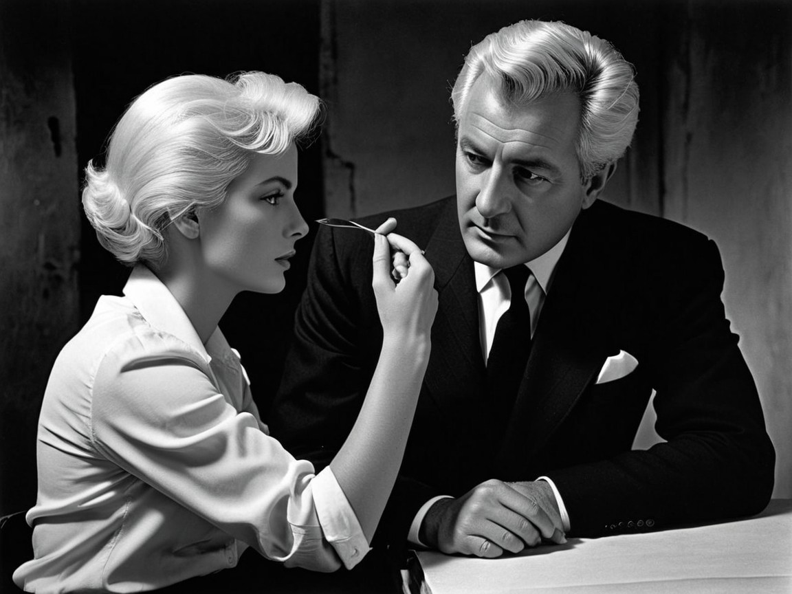 Glamorous Black-and-White Makeup Scene with Couple