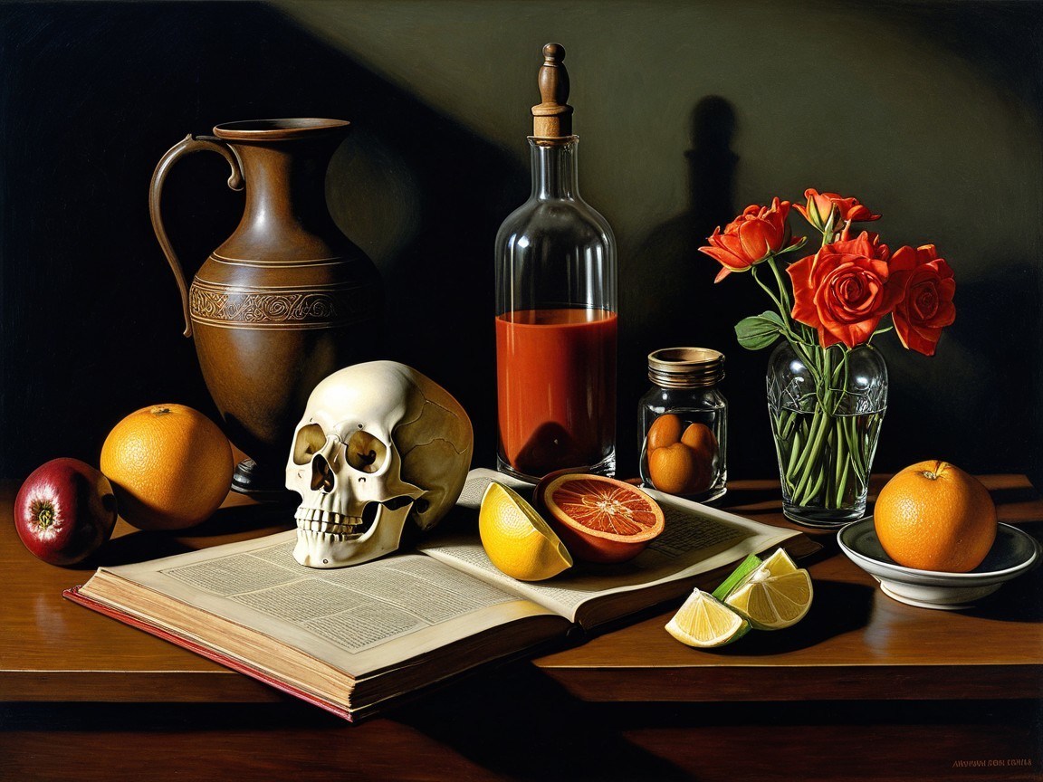 Still Life with Skull, Fruit, and Ornate Objects