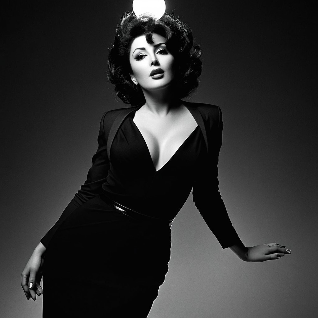 Glamorous Woman in Black Dress with Retro Hairstyle