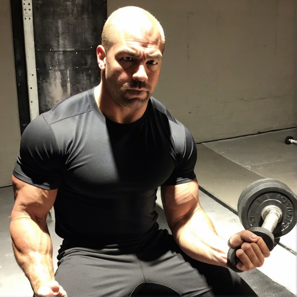 Muscular Man Lifting Dumbbell in Gym Setting