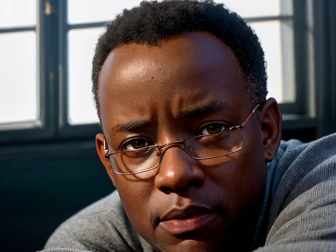 Close-Up Portrait of a Thoughtful Man with Glasses