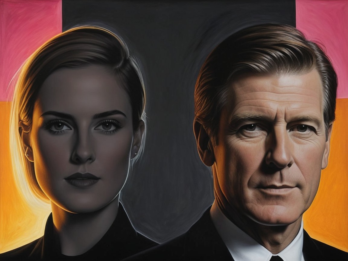 Portrait of Two Figures with Abstract Color Background
