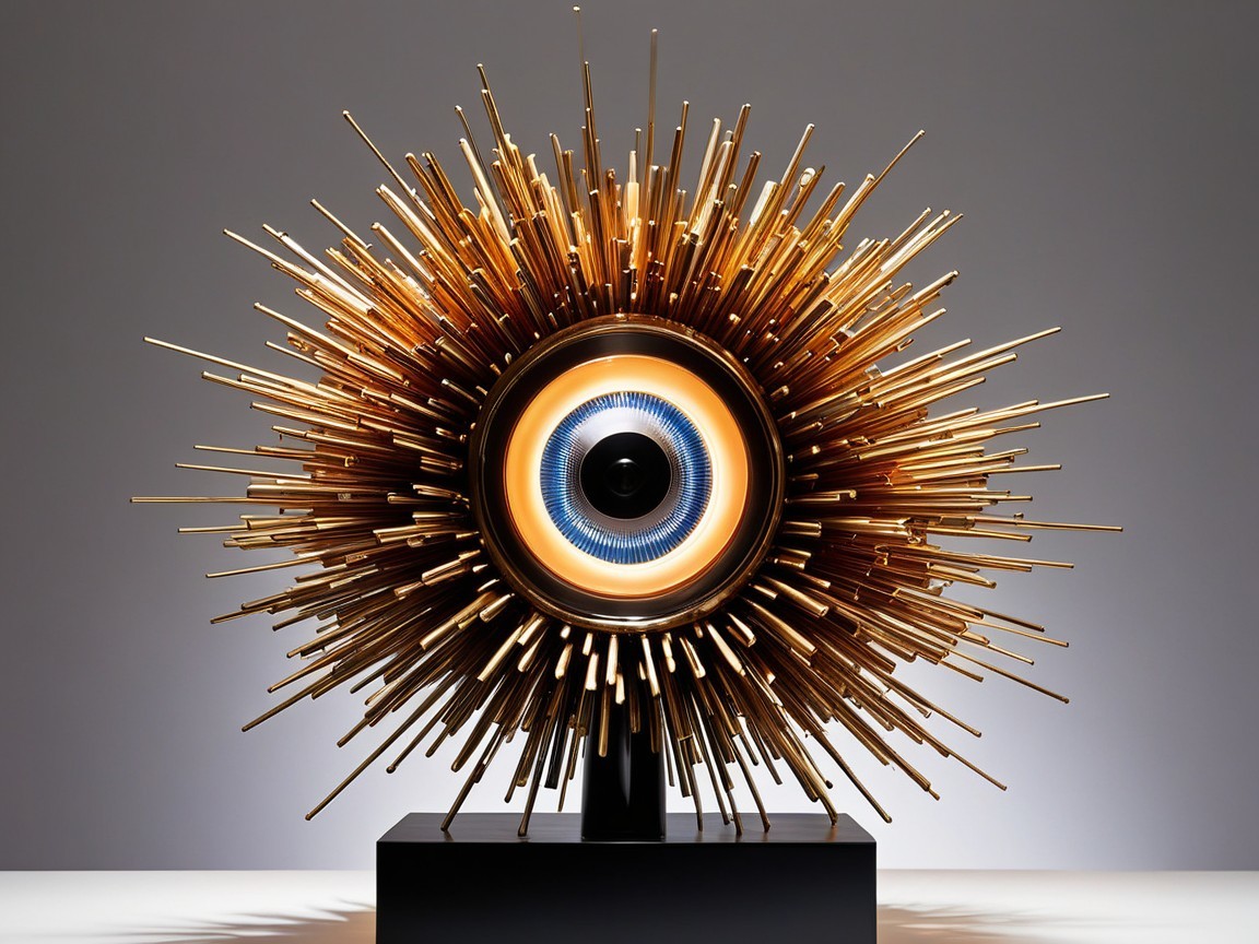 Starburst Lamp Design with Golden Spikes and Blue Accent